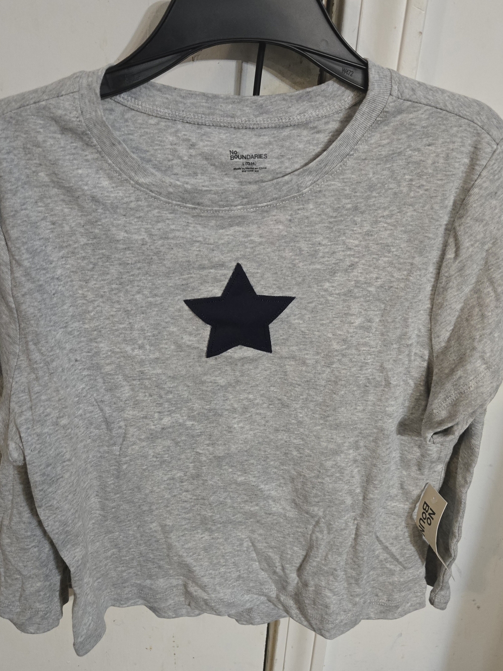 No Boundaries Gray Long Sleeve Tee with Navy Star & Skirt 12 -14 Sz